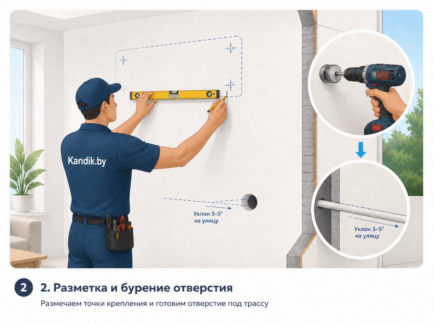 Разметка и бурение отверстия для кондиционера